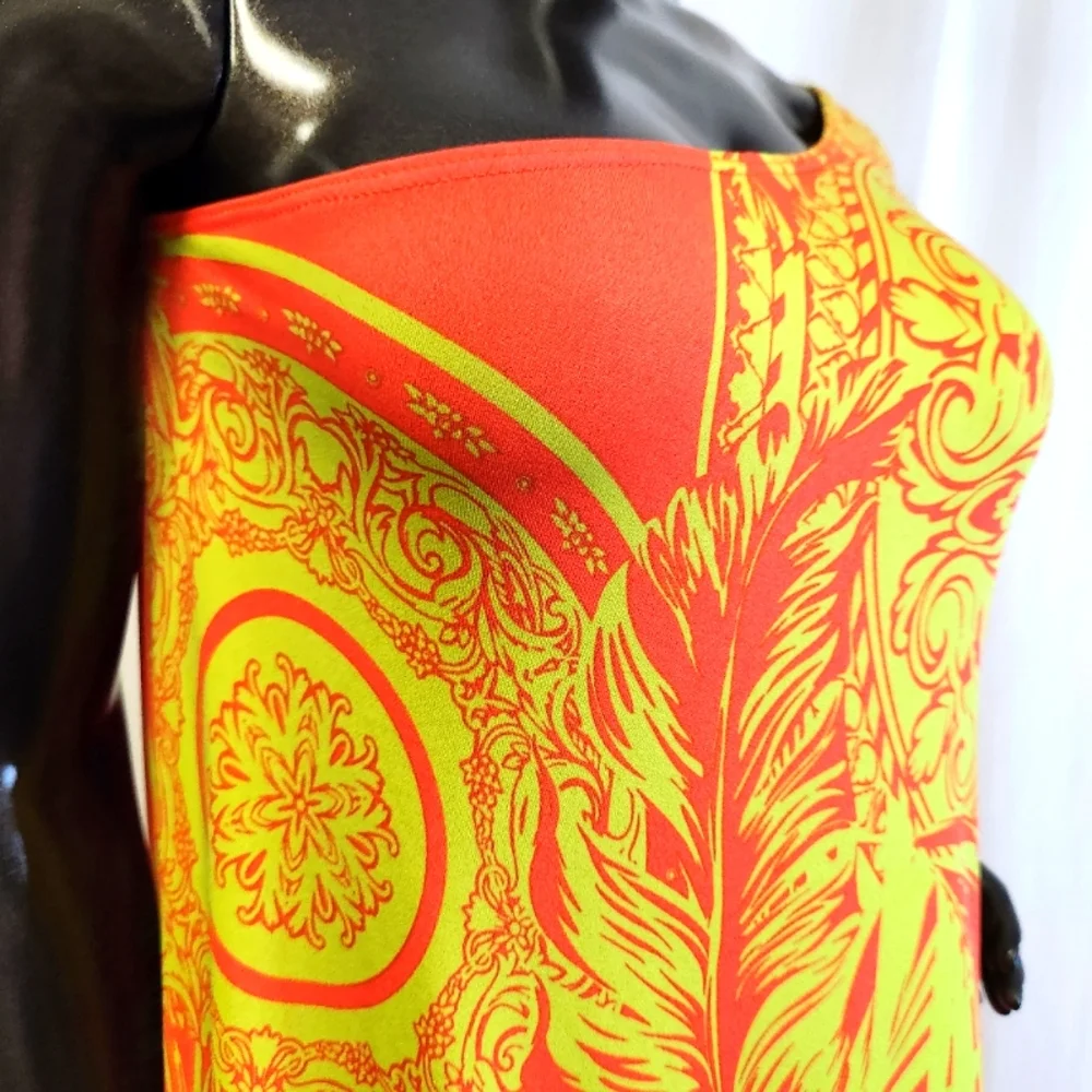 Bold Leaf Kaftan Vibrant Orange and Yellow. Mannequin Worn Only. - Picture 12 of 14